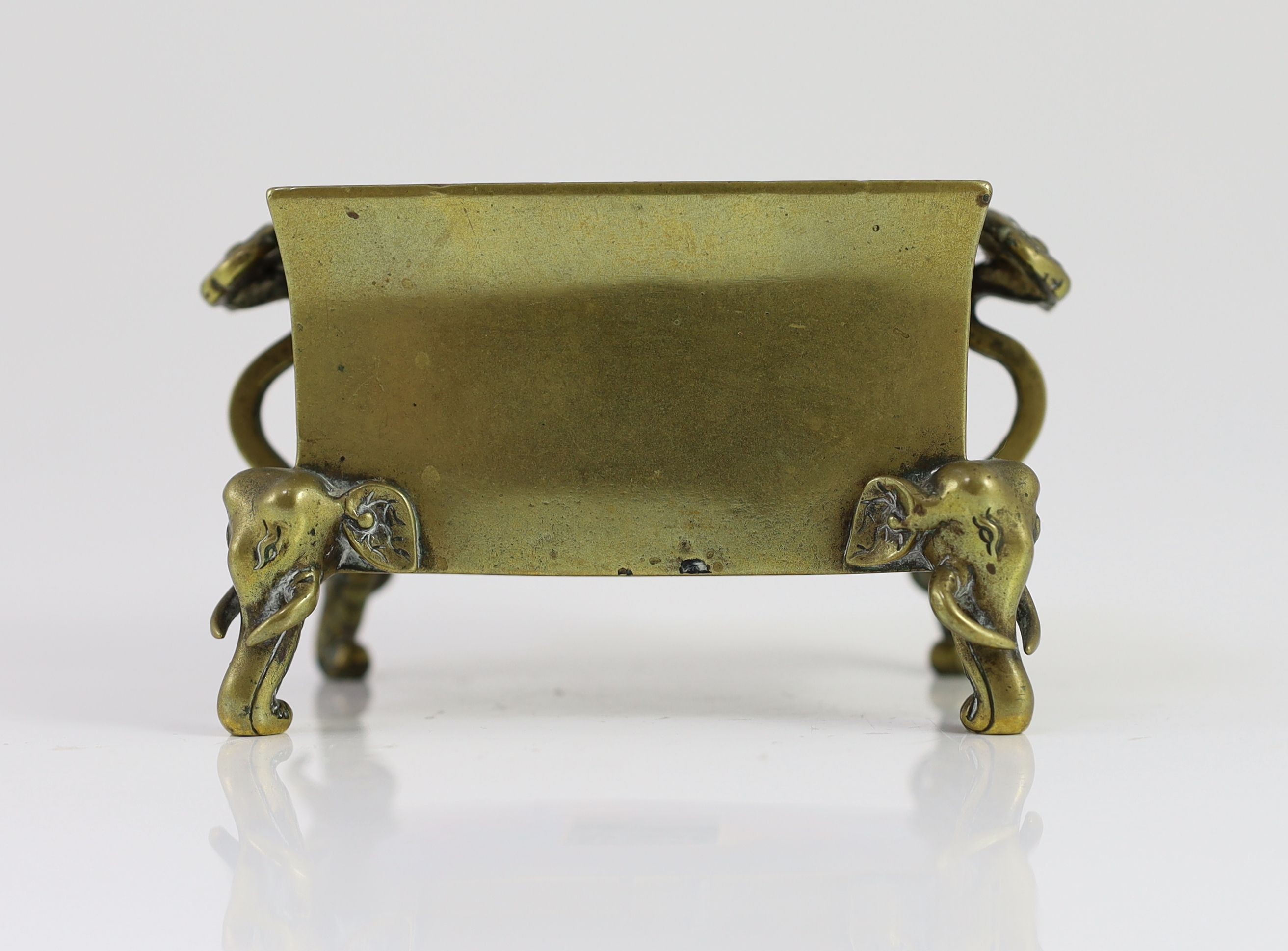 A Chinese polished bronze censer, fangding, Xuande mark, 19th century, 13.5cm wide
